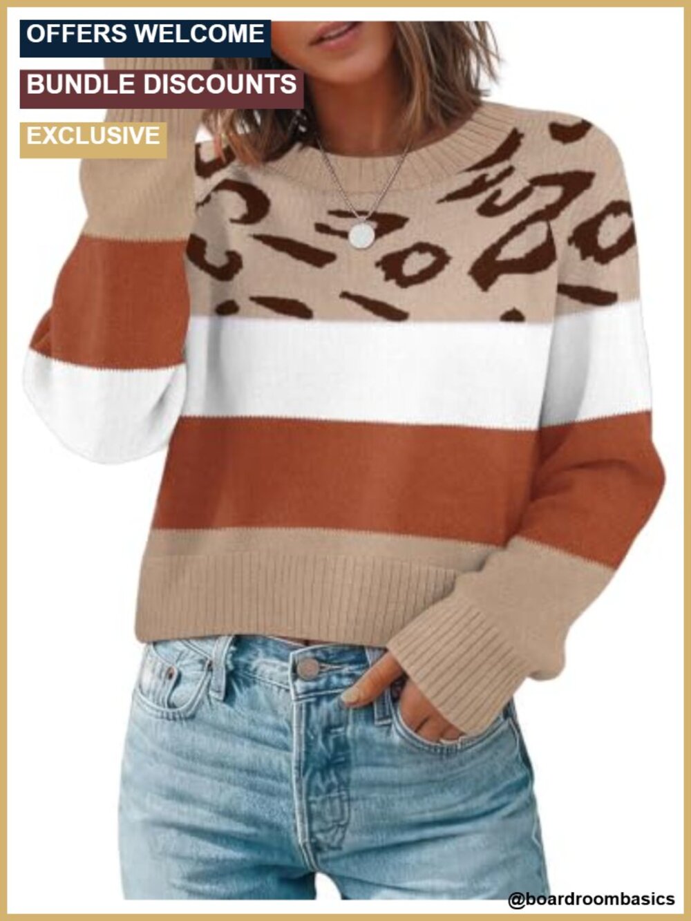 Cropped Crewneck Sweater Women Long Sleeve Pullover Soft Knit Fall Winter